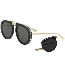 Gucci GG0307S GG/0307/S 001 Black/Gold Fashion Pilot Folding Sunglasses 56mm - Black Gold Rhinestones/Grey   001 - Lens 56 Bridge 20 Temple 145mm