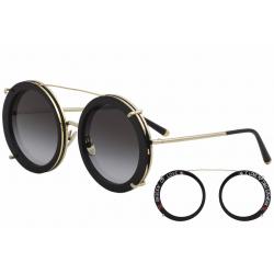 Dolce & Gabbana Women's D&G DG2198 DG/2198 02/8G Gold Round Sunglasses 63mm - Gold Black Black Print/Grey Gradient   02/8G - Lens 63 Bridge 17 B 63 ED 63 Temple 140mm