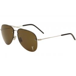 Saint Laurent Men's Classic 11M Pilot Sunglasses - Silver Black/Brown Nylon Lens   002  - Lens 59 Bridge 13 Temple 140mm