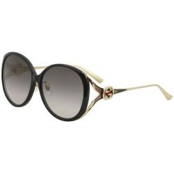 Gucci Women's GG0226SK GG/0226/SK Fashion Round Sunglasses - Black Gold/Grey Gradient   001 - Lens 60 Bridge 14 Temple 130mm