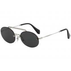 Miu Miu Women's SMU60T SMU/60T Fashion Oval Sunglasses - Silver - Lens 54 Bridge 19 Temple 140mm