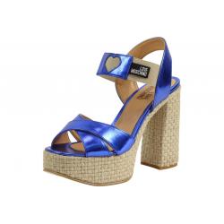 Love Moschino Women's Metallic Heart Chunky Heels Sandals Shoes - Blue - 9 B(M) US/39 M EU