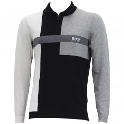 Hugo Boss Men's Zelchoir Color Block Long Sleeve Funnel Neck Sweater - Black - Large