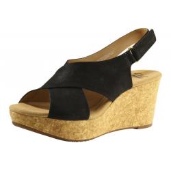 Clarks Women's Annadel Eirwyn Cork Wedge Sandals Shoes - Black - 10 B(M) US