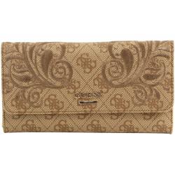 Guess Women's Arianna Embroidered Clutch Tri Fold Wallet - Brown