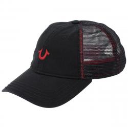 True Religion Men's Core Logo Cotton Strapback Trucker Cap Hat - Black - One Size Fits Most