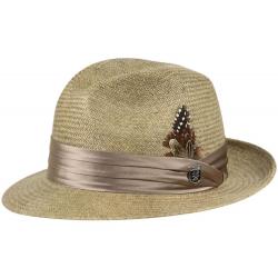 Stacy Adams Men's Woven Toyo Straw Snap Brim Fedora Hat - Taupe - Large