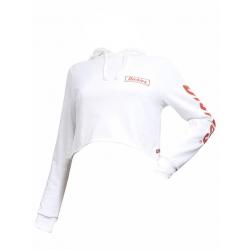 Dickies Girl Juniors/Women's Long Sleeve Cropped Fleece Hoodie Sweatshirt - White - Small