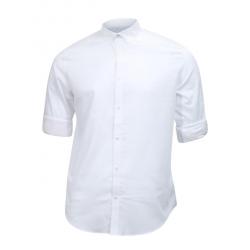 Calvin Klein Men's Roll Up Herringbone Slub Cotton Button Down Shirt - Standard White - Small