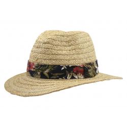 Scala Men's Tropical Trim Raffia Safari Hat - Beige - Small/Medium