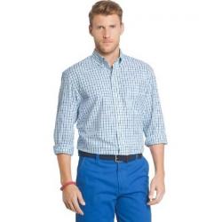 Izod Men's Essential Poplin Plaid Cotton Button Down Shirt - Blue Radiance - Small