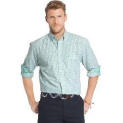 Izod Men's Essential Poplin Plaid Long Sleeve Button Down Shirt - Simply Green - Small