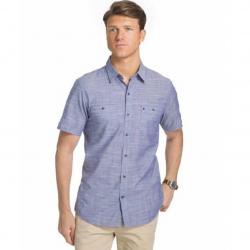 Izod Saltwater Men's Dockside Chambray Short Sleeve Button Down Shirt - Twilight Blue - Small