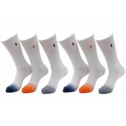 Polo Ralph Lauren Men's 6 Pack Gradient Toe Classic Sport Crew Socks - White - 10 13 Fits Shoe 6 12.5
