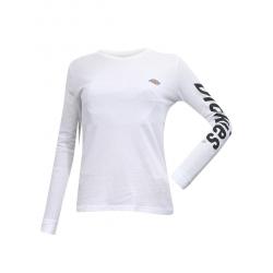 Dickies Girl Juniors/Women's Logo Crew Neck Long Sleeve Cotton T Shirt - White - Medium