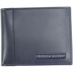 Tommy Hilfiger Men's Genuine Leather Passcase Billfold Bi Fold Wallet - Blue - 4.25 W x 3.5 H Inche