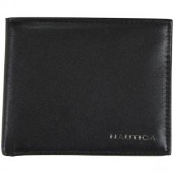Nautica Men's Weatherly Genuine Leather Passcase Bi Fold Wallet - Black - 3.5 H x 4.5 W Inches