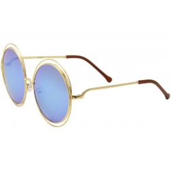 Yaaas! Women's 8048 Fashion Round Sunglasses - Gold/Blue Mirror   C - Lens 50 Bridge 19 Temple 130mm