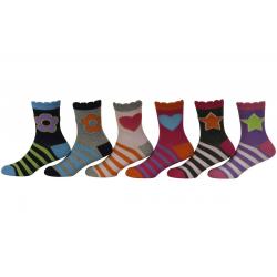 Jefferies Socks Little/Big Girl's 6 Pairs Stars/Daisies/Hearts Crew Socks - Multi - Small; Fits Shoe 9 1 (Little Kid)