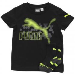 Puma Little Boy's 2 Piece Hexagon Dot Short Sleeve T Shirt & Socks Set - Black - 4