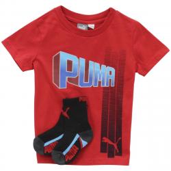 Puma Little Boy's 2 Piece 3D Logo Short Sleeve T Shirt & Crew Socks Set - Red - 6