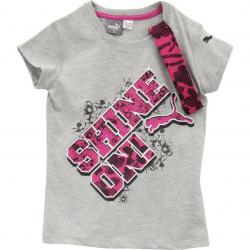 Puma Little Girl's 2 Piece Shine On Short Sleeve T Shirt & Headband Set - Grey - 4