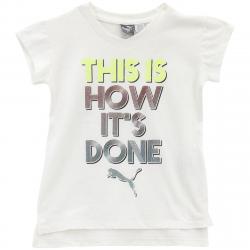Puma Little Girl's V Neck This Is How Its Done Short Sleeve T Shirt - White - 6