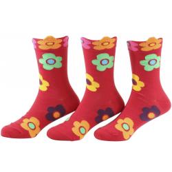 Country Kids Girl's 3 Pairs Daisy Crew Socks - Red - Sock 8 9; Fits Shoe 12 6 (Little Kid)