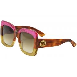 Gucci Women's GG0083S GG/0083/S Square Sunglasses - Fuchsia Havana Gold/Brown Gradient   002 - Lens 55 Bridge 24 Temple 140mm