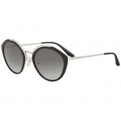 Prada Women's SPR18U SPR/18U Fashion Round Sunglasses - Black Ivory/Grey Gradient Silver Mirror   4BK/5O0 - Lens 53 Bridge 24 B 48.7 ED 55.7 Temple 140mm
