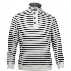 Nautica Men's Striped Long Sleeve Funnel Neck Pullover Sweatshirt - White - Medium