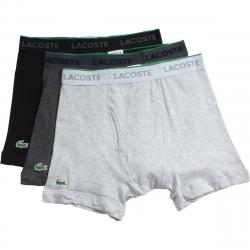 Lacoste Men's 3 Pc Essentials Solid Knit Boxer Briefs Underwear - Black/Charcoal/Grey - Small