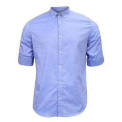 Calvin Klein Men's Roll Up Herringbone Slub Cotton Button Down Shirt - Amparo Blue - Small
