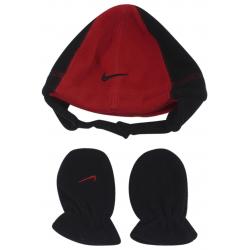 Nike Infant Boy's Swoosh Logo 2 Piece Beanie Hat & Mittens Set - Varsity Red/Black - 12 24 Months
