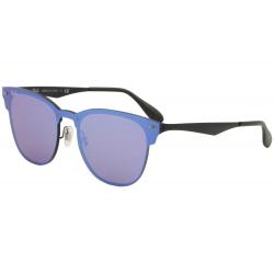 Ray Ban Blaze Clubmaster RB3576N RB/3576/N RayBan Fashion Square Sunglasses - Demi Gloss Black/Pink Blue Mirror   153/7V - Lens 47 Bridge 47 Temple 140mm