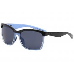 Costa Del Mar Women's Anaa Fashion Square Polarized Sunglasses - Shiny Black Crystal Light Blue/Polarized Grey - Lens 55 Bridge 17 Temple 129mm