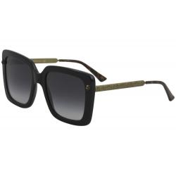 Gucci Women's GG0216S GG/0216/S Fashion Square Sunglasses - Black Gold/Grey Gradient   001 - Lens 53 Bridge 20 Temple 140mm