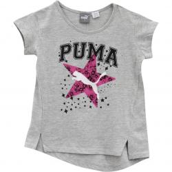 Puma Little Girl's Crew Neck Star Short Sleeve T Shirt - Grey - 5