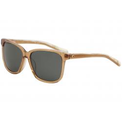 Costa Del Mar Women's May Fashion Square Polarized Sunglasses - Shiny Coral Crystal Shell/Polarized Grey - Lens 57 Bridge 16 Temple 137mm