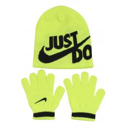 Nike Boy's Just Do It 2 Piece Beanie Hat & Gloves Set - Volt - 4/7