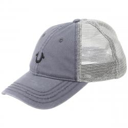 True Religion Men's Core Logo Cotton Strapback Trucker Cap Hat - Factory Grey - One Size Fits Most