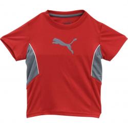 Puma Little Boy's Crew Neck Contrast Cat Logo Short Sleeve T Shirt - Red - 5