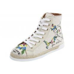 Love Moschino Women's Fashion Embroidered Canvas High Top Sneakers Shoes - Beige - 9 B(M) US/39 M EU