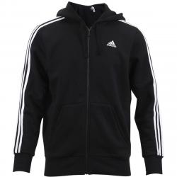 Adidas Men's Essentials 3 Stripes Long Sleeve Full Zip Fleece Hoodie Jacket - Black/White - XX Large