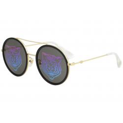 Gucci Women's GG0061S GG/0061/S Round Sunglasses - Gold/Grey Tiger Print Mirror   014 - Lens 56 Bridge 22 Temple 140mm