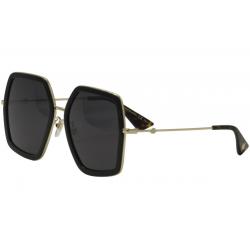 Gucci Women's GG0106S GG/0106S Square Sunglasses - Black Gold/Grey   001 - Lens 56 Bridge 19 Temple 140mm