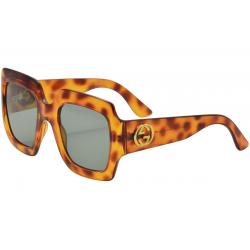 Gucci Women's GG0053S GG/0053/S Square Sunglasses - Havana Gold/Green   002 - Lens 54 Bridge 25 Temple 140mm