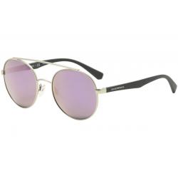 Emporio Armani Men's EA2051 EA/2051 Round Sunglasses - Matte Silver Gray/Dark Gray Pink Mirror   3015/5R -  Lens 53 Bridge 20 Temple 140mm