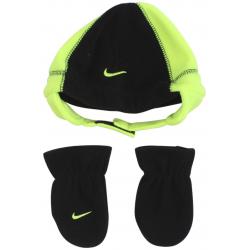 Nike Infant Boy's Swoosh Logo 2 Piece Beanie Hat & Mittens Set - Black/Volt - 12 24 Months