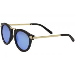 Yaaas! Women's 2401 Fashion Round Sunglasses - Black/Blue Mirror   B - Medium Fit